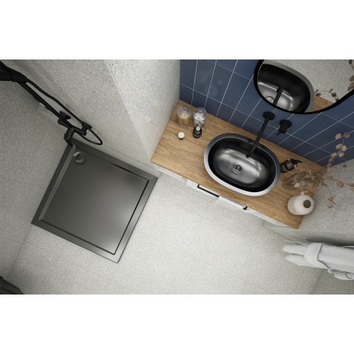 Душевой поддон МЕТАКАМ Apart Black 90х90 см низкий квадратный акриловый